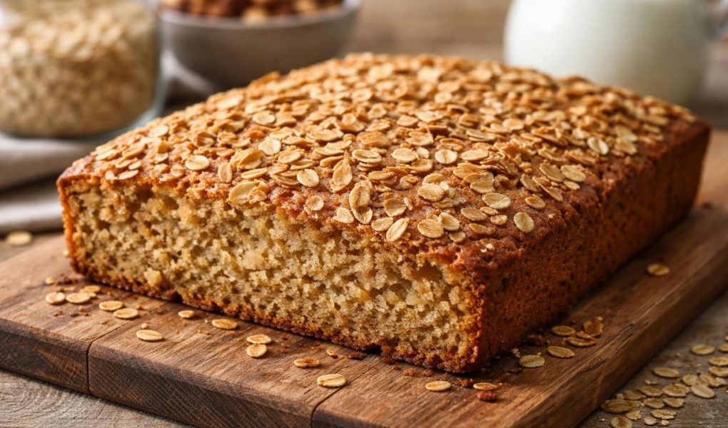 gateau-flocons-avoine-planche-bois