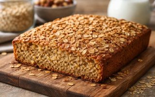 gateau-flocons-avoine-planche-bois