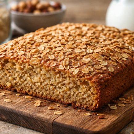 gateau-flocons-avoine-planche-bois