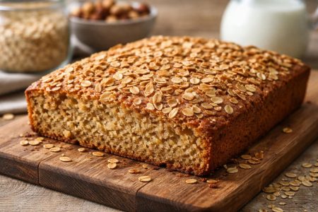gateau-flocons-avoine-planche-bois