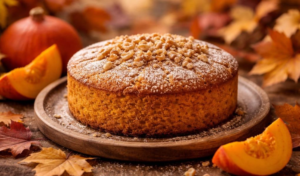 gateau-potimarron-assiette-bois-feuilles