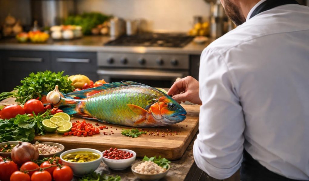 chef-poisson-perroquet-cuisine-moderne