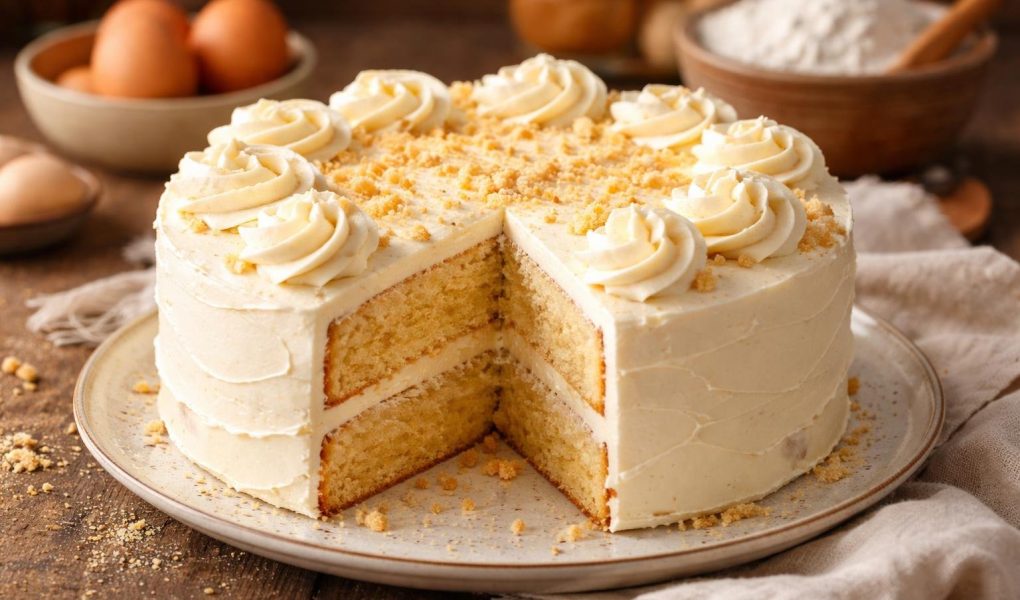 gateau-creme-assiette-table-bois