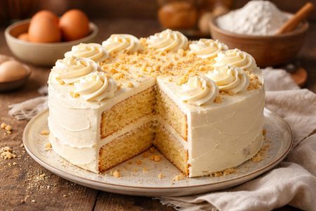 gateau-creme-assiette-table-bois