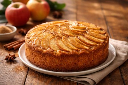 gateau-pommes-table-bois-tranches