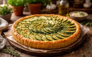 tarte-courgettes-doree-table-bois