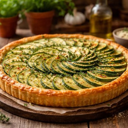 tarte-courgettes-doree-table-bois