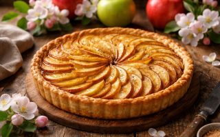 tarte-pommes-table-bois-pommes-fleurs