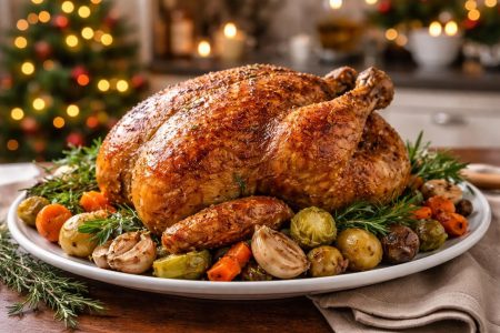 chapon-dore-legumes-cuisine-festive