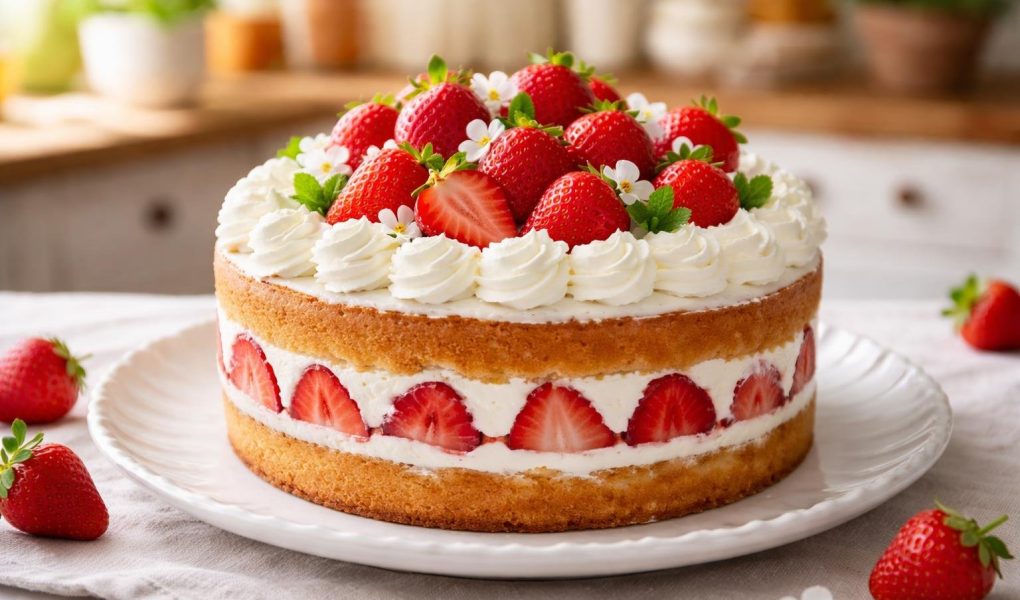 gateau-fraise-assiette-ceramique-cuisine