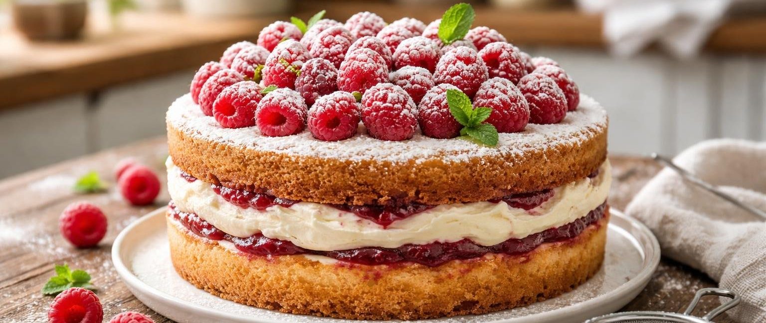 gateau-framboise-sucre-glace-table-rustique