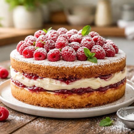 gateau-framboise-sucre-glace-table-rustique