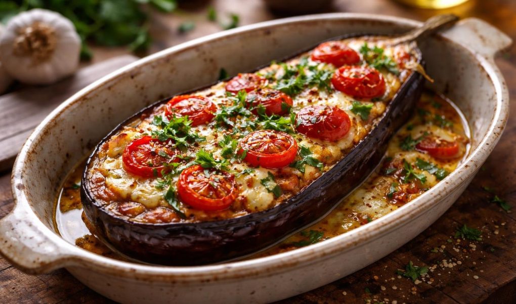 aubergine-cuite-tomates-fromage-herbes