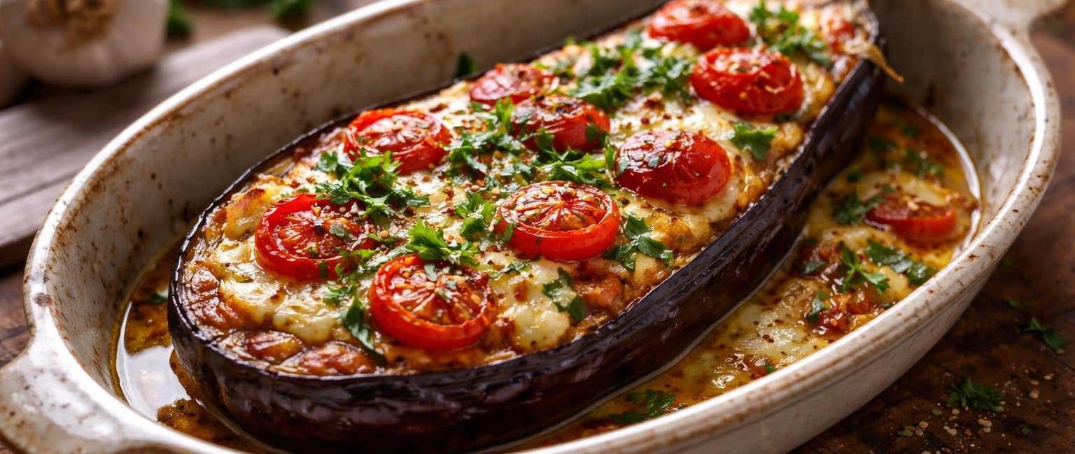 aubergine-cuite-tomates-fromage-herbes